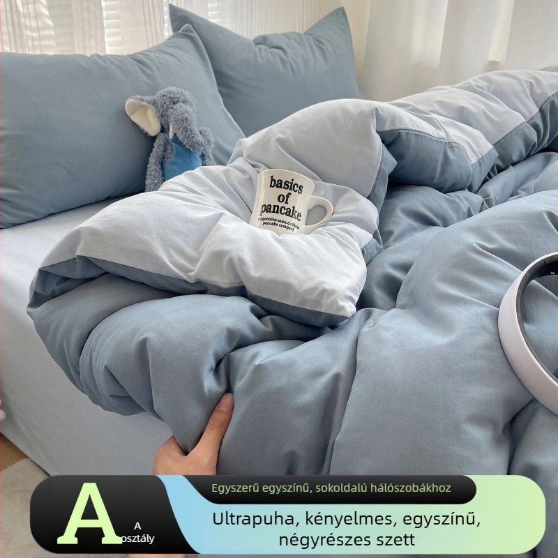 100% pamutból készült 4 részes ágyneműkészlet, 2026-os modell, egyágyas diákágyhoz.