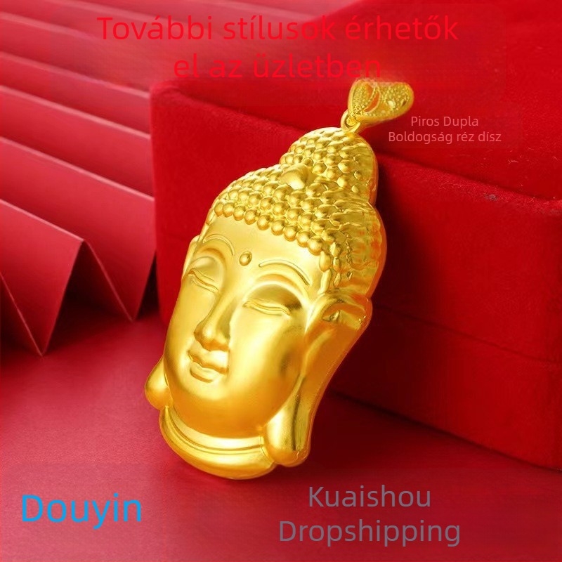 Guanyin Bodhisattva medál, férfi nyaklánc, arany tónusú amulett