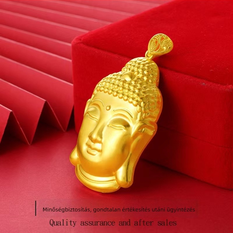 Guanyin Bodhisattva medál, férfi nyaklánc, arany tónusú amulett