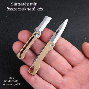 Sárgaréz mini összecsukható kés éles pengével, hordozható csomagnyitó, kulcstartó medál, zsebméretű önvédelmi eszköz