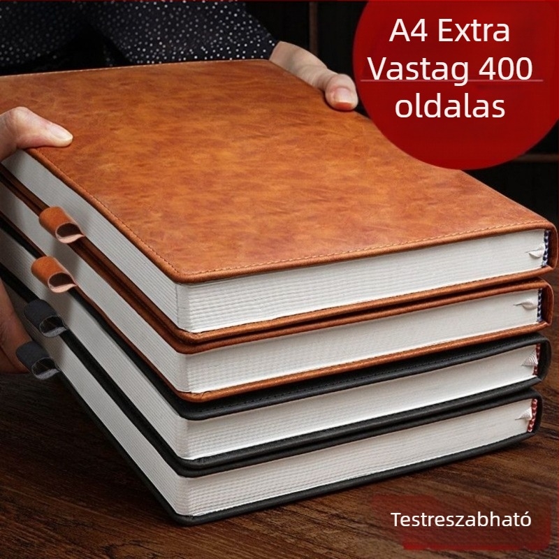 A4-es méretű notesz üzleti és irodai használatra, puha bőrborítóval, extra vastag, testre szabható