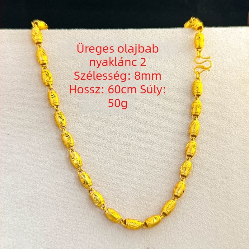 Aranyozott réz férfi nyaklánc, üreges faragott olíva motívummal