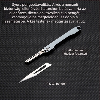 11-es számú alumíniumötvözetű univerzális kés, cserélhető penge, mini hajtó kés, hordozható kulcstartó, csomagolásfelnyitó kés, papírvágó