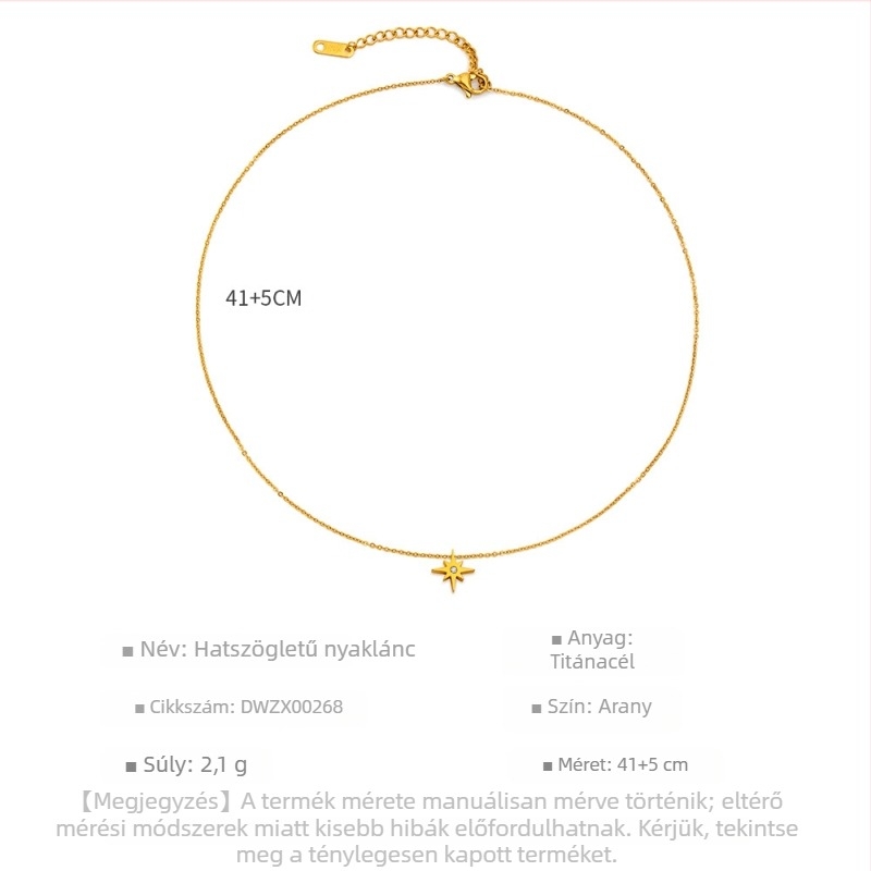 Rozsdamentes acélból készült hatszögletű csillag nyaklánc, 18K aranyozott, minimalistás, kulcscsont-körüli lánc, uniszex