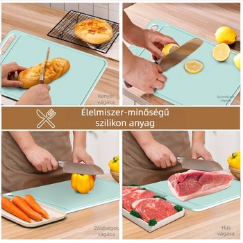 Szilikon vágódeszka kétoldalas, csúszásmentes, élelmiszerbiztonságos, antibakteriális, penészálló, hordozható konyhai eszköz