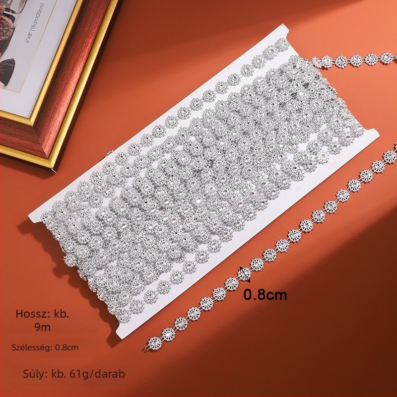 1 cm üreges akril gyémánt lánc csipével DIY ruhadíszítéshez, virág alakú kövekkel