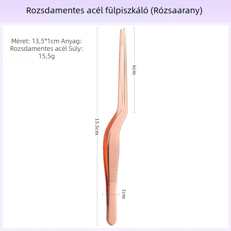 Szakmai fültisztító készlet: csipeszek rozsdamentes acélból, fülklipszek és fültálka krokodil-fogszerű kivitelben, gyerekeknek és felnőtteknek