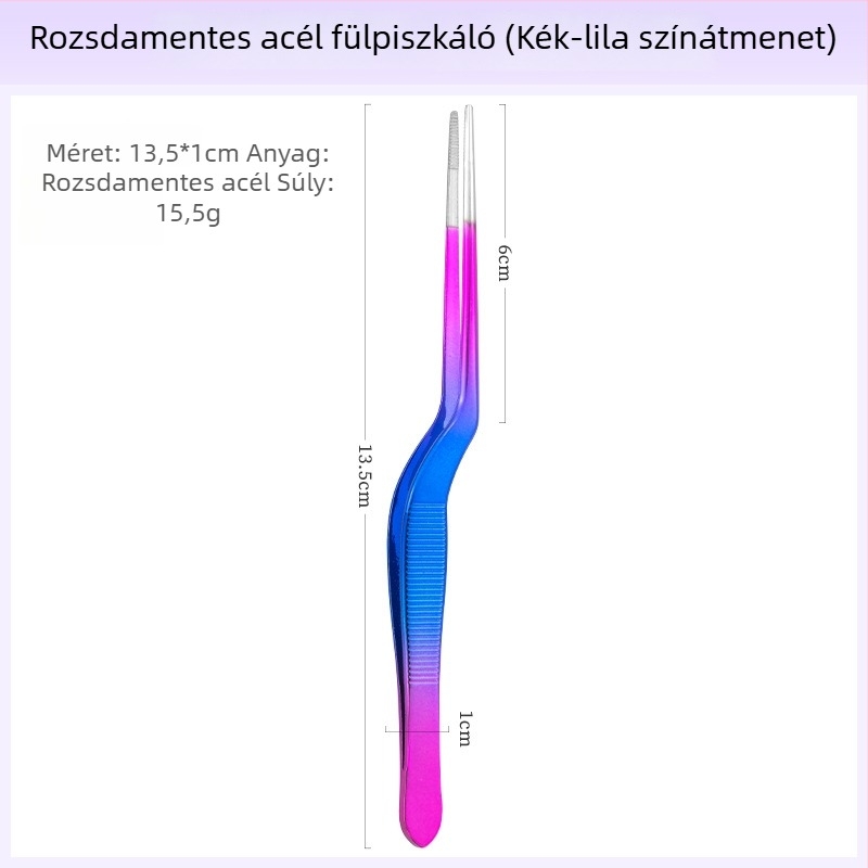 Szakmai fültisztító készlet: csipeszek rozsdamentes acélból, fülklipszek és fültálka krokodil-fogszerű kivitelben, gyerekeknek és felnőtteknek