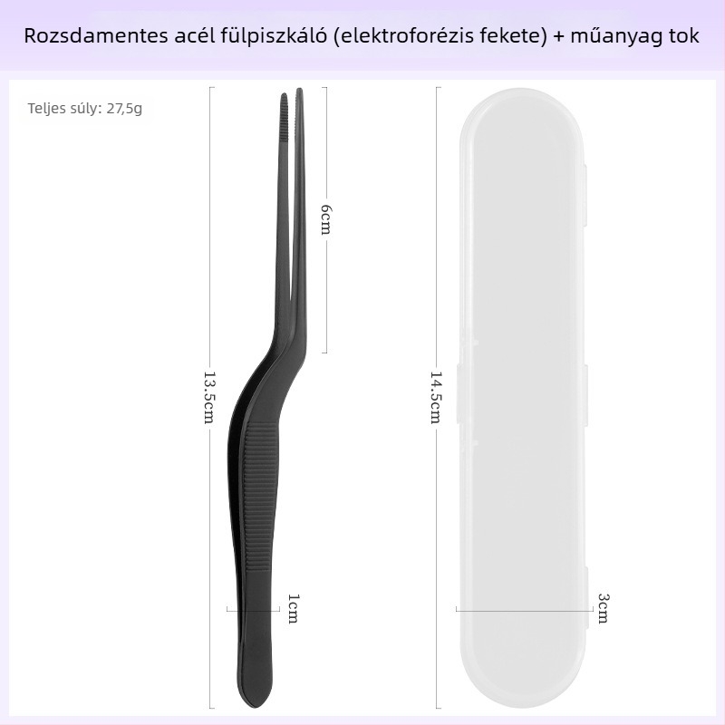 Szakmai fültisztító készlet: csipeszek rozsdamentes acélból, fülklipszek és fültálka krokodil-fogszerű kivitelben, gyerekeknek és felnőtteknek