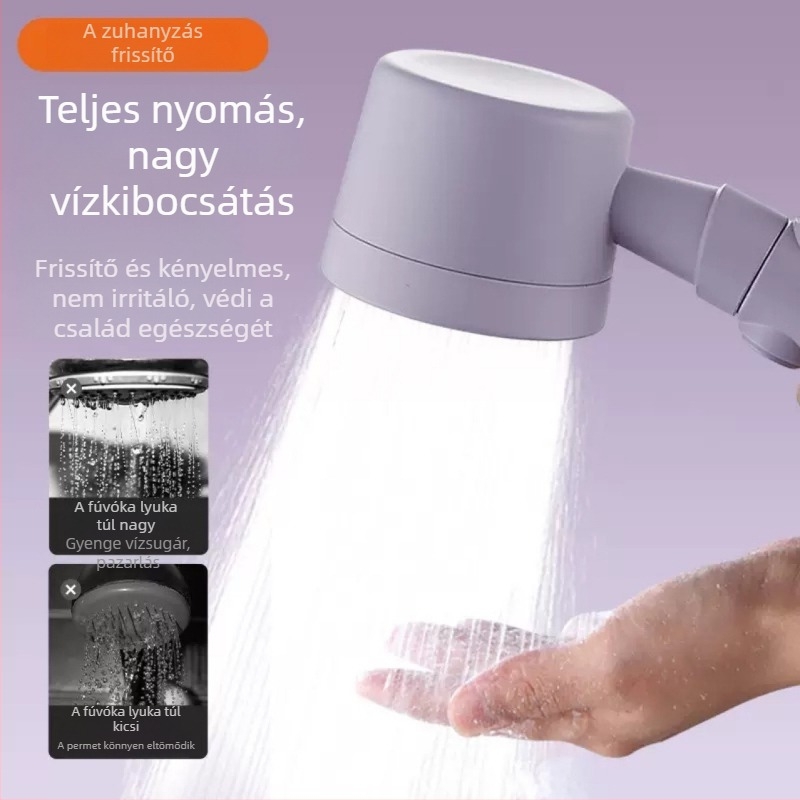 Kézi zuhanyfej szűrővel és nyomásfokozóval, elzáródás elleni védelemmel