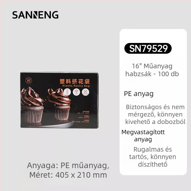 Sanneng sütőeszközök – műanyag díszítő tasak, 14/16/18 hüvelyk, 10/100 darabos csomag, SN79539