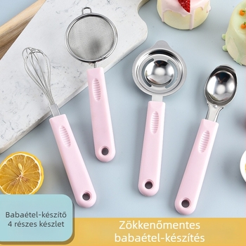 Rozsdamentes acél kanál szűrővel a tojásfehérje elválasztásához, tojáshabosító és babakezeléshez használható konyhai készlet