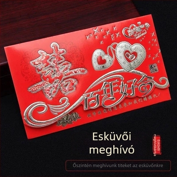 Piros kínai esküvői meghívó borítékkal