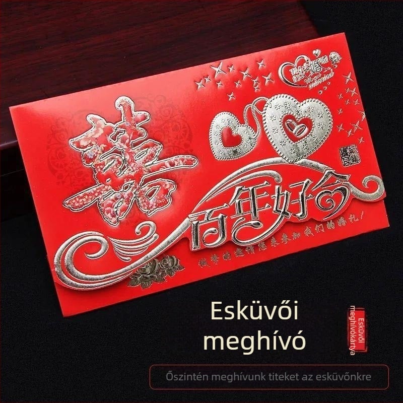 Piros kínai esküvői meghívó borítékkal