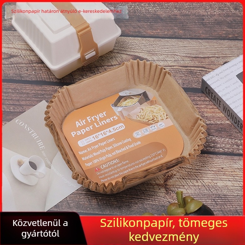 Air Fryer egy használatra szánt sütőpapír tálca – zsírtűrő sütőpapír szilikon bevonattal, négyzetes vagy kör alakú, olajfelszívó