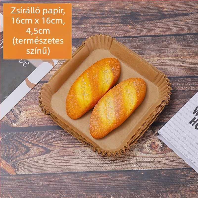 Air Fryer egy használatra szánt sütőpapír tálca – zsírtűrő sütőpapír szilikon bevonattal, négyzetes vagy kör alakú, olajfelszívó