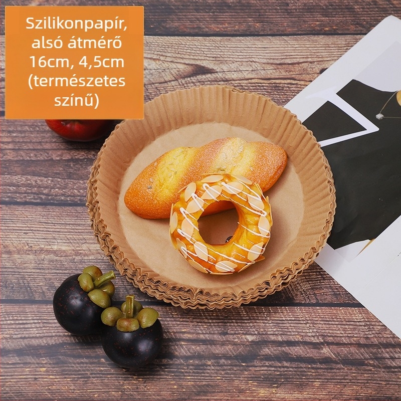 Air Fryer egy használatra szánt sütőpapír tálca – zsírtűrő sütőpapír szilikon bevonattal, négyzetes vagy kör alakú, olajfelszívó