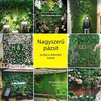 Mű zöldfal kültéri terekhez és műfüves dekorációval, ideális az építkezési területek kerítésének díszítésére