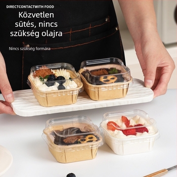 Négyzet alakú egyszer használatos muffinforma fedővel, sütőhöz papírtálca