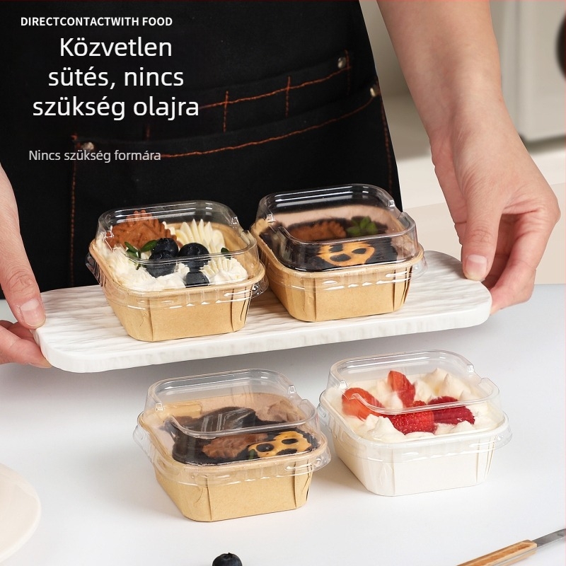 Négyzet alakú egyszer használatos muffinforma fedővel, sütőhöz papírtálca