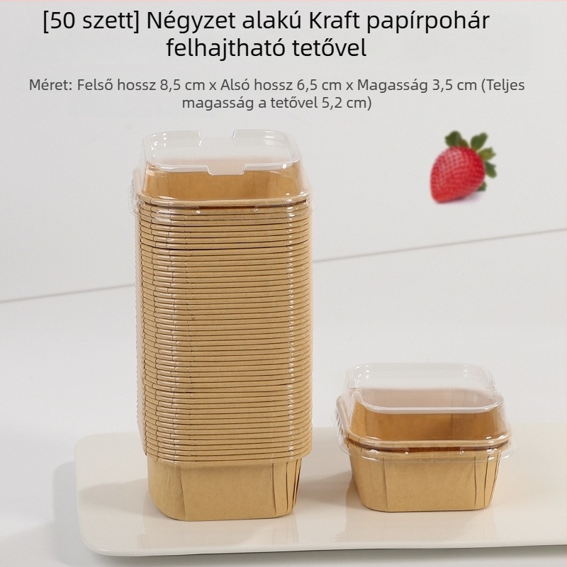 Négyzet alakú egyszer használatos muffinforma fedővel, sütőhöz papírtálca