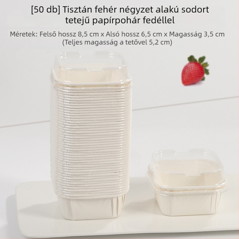 Négyzet alakú egyszer használatos muffinforma fedővel, sütőhöz papírtálca