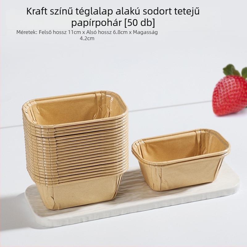 Négyzet alakú egyszer használatos muffinforma fedővel, sütőhöz papírtálca