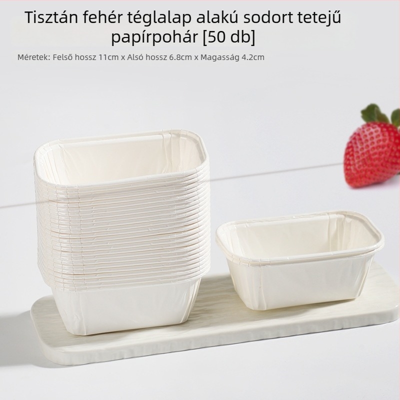Négyzet alakú egyszer használatos muffinforma fedővel, sütőhöz papírtálca