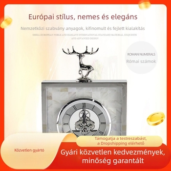 Természetes gyöngyház asztali óra rozsdamentes acélból, hálószoba, fehér kagylóhéj mintázat, ultra-nem hallható dekoratív óra Seiko mozgatással