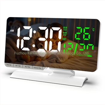 LED tükrös asztali ébresztőóra hőmérővel, örök naptár (nap és hónap kijelzés), 24 órás idő, nyári időszámítás
