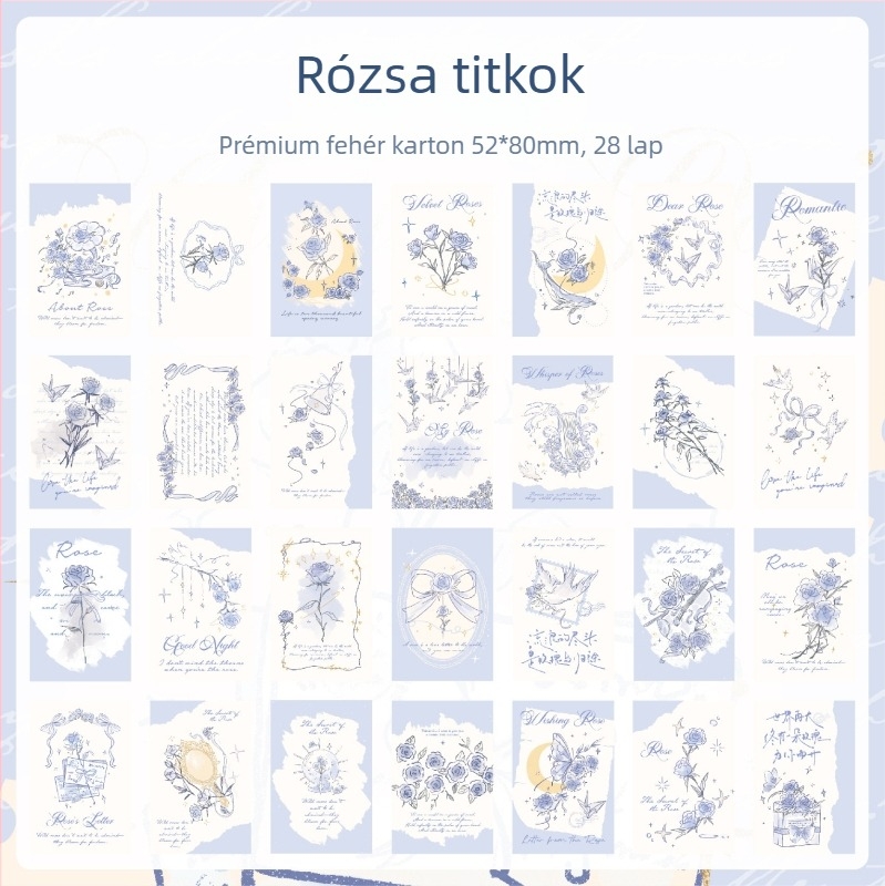 Mr. Paper Lomo-kártya: Vágyrózsa, retro illusztráció, mini postai kártya napló dekorációhoz és diák emlékekhez