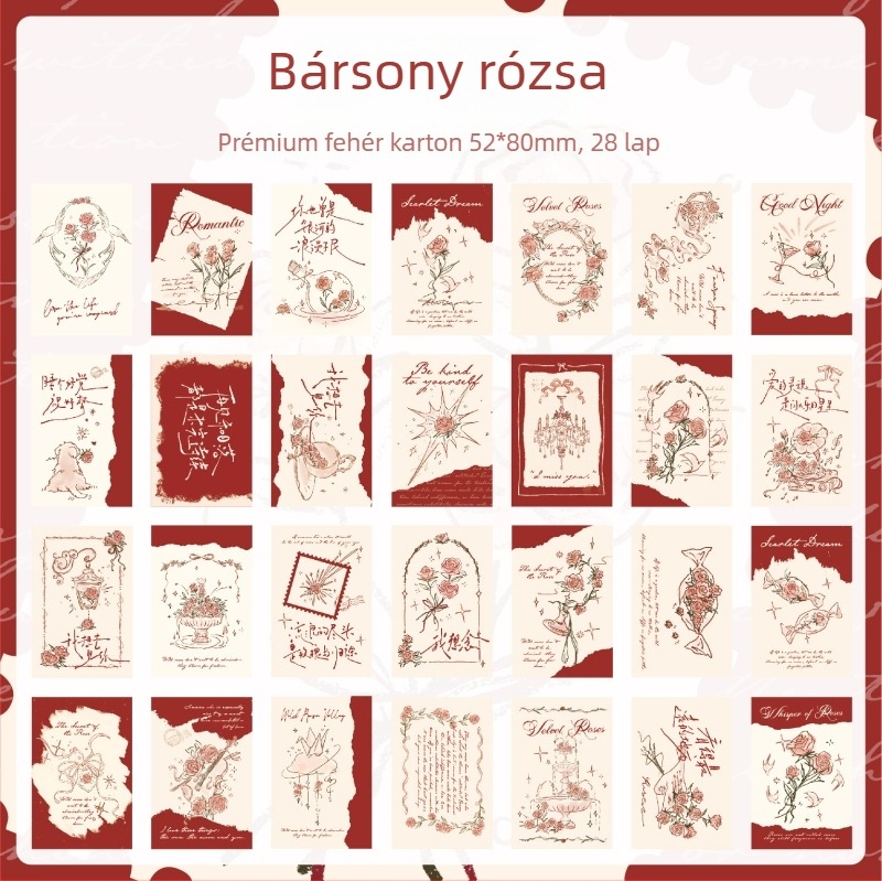 Mr. Paper Lomo-kártya: Vágyrózsa, retro illusztráció, mini postai kártya napló dekorációhoz és diák emlékekhez