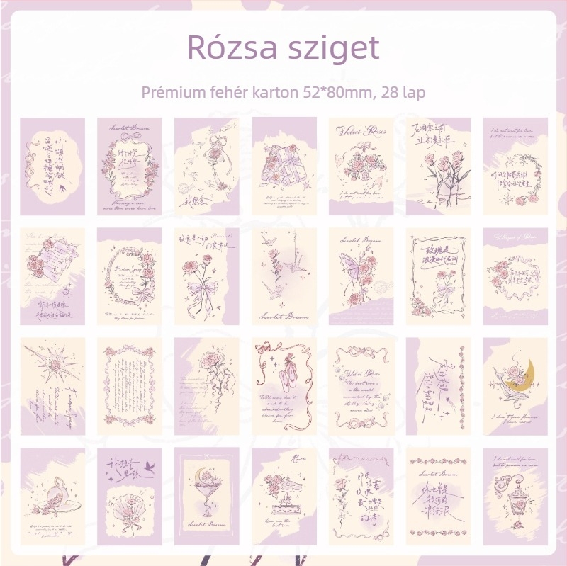 Mr. Paper Lomo-kártya: Vágyrózsa, retro illusztráció, mini postai kártya napló dekorációhoz és diák emlékekhez