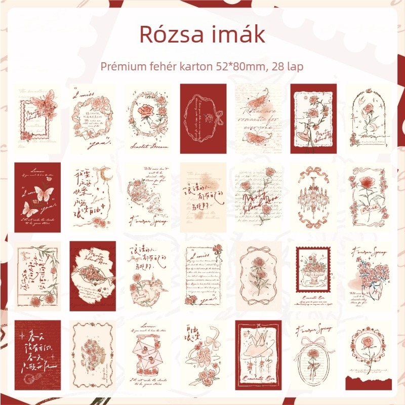 Mr. Paper Lomo-kártya: Vágyrózsa, retro illusztráció, mini postai kártya napló dekorációhoz és diák emlékekhez