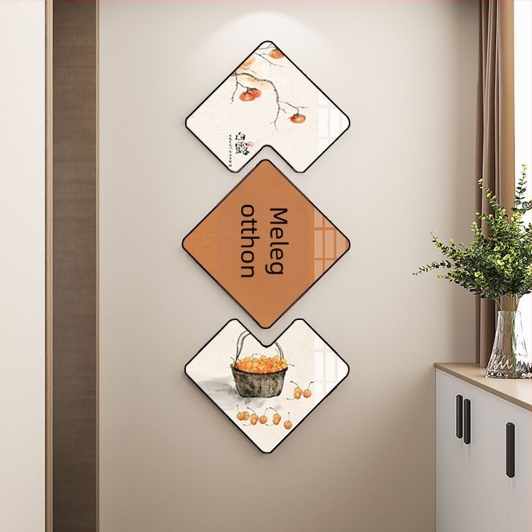 Bejárati falikép fényűző, modern minimalist stílusban, függőleges rombusz mintázat, hárompaneles keretes kivitel, nappalihoz vagy előszobához