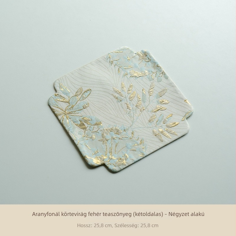 Kétoldalas kínai Zen tea mat, asztalterítő és poháralátét egy személyes teaasztalhoz, aranyszálas fehér színben