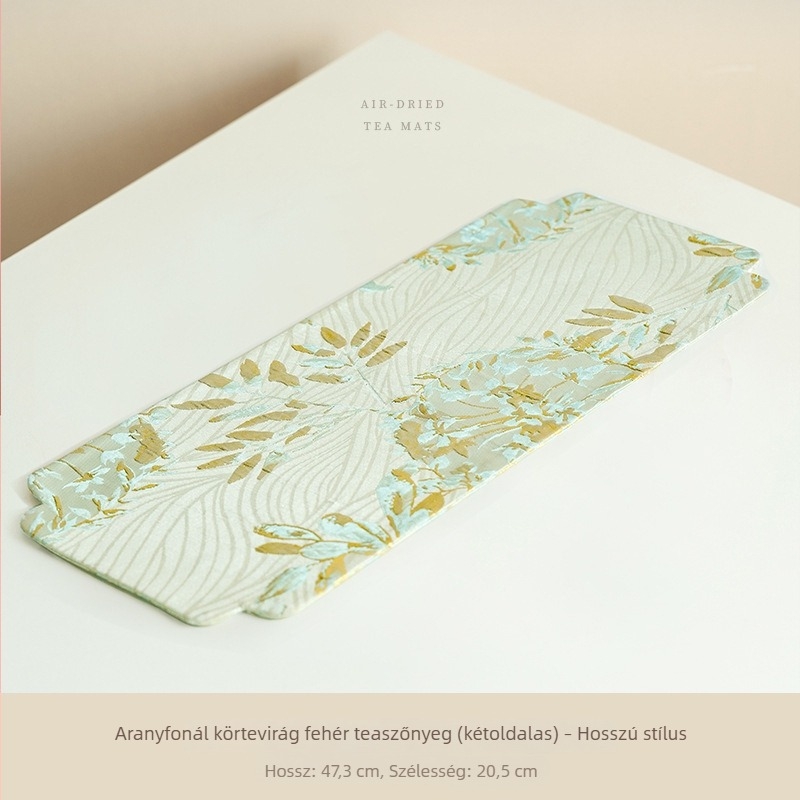 Kétoldalas kínai Zen tea mat, asztalterítő és poháralátét egy személyes teaasztalhoz, aranyszálas fehér színben