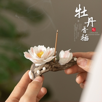 Peony kerámia füstölő égő és tartó, kézzel készült, zen tea ceremónia kellékei, asztali dekoráció, kreatív aromaterápia
