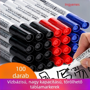 Vízbázisú fehér táblára marker, gyerekbarát, piros, kék és fekete, nagy fejű, könnyen törölhető íráshoz