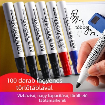Vízbázisú fehér táblára marker, gyerekbarát, piros, kék és fekete, nagy fejű, könnyen törölhető íráshoz