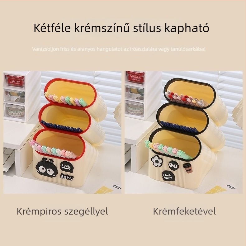 Többcélú asztali szervező tolltartóval és nagy kapacitású rekesszel papír- és kozmetikai kellékek számára