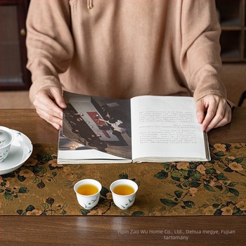 Xiangyun Yarnből készült teázóasztali abrosz, kétoldalas, vintage anyag, Zen stílus