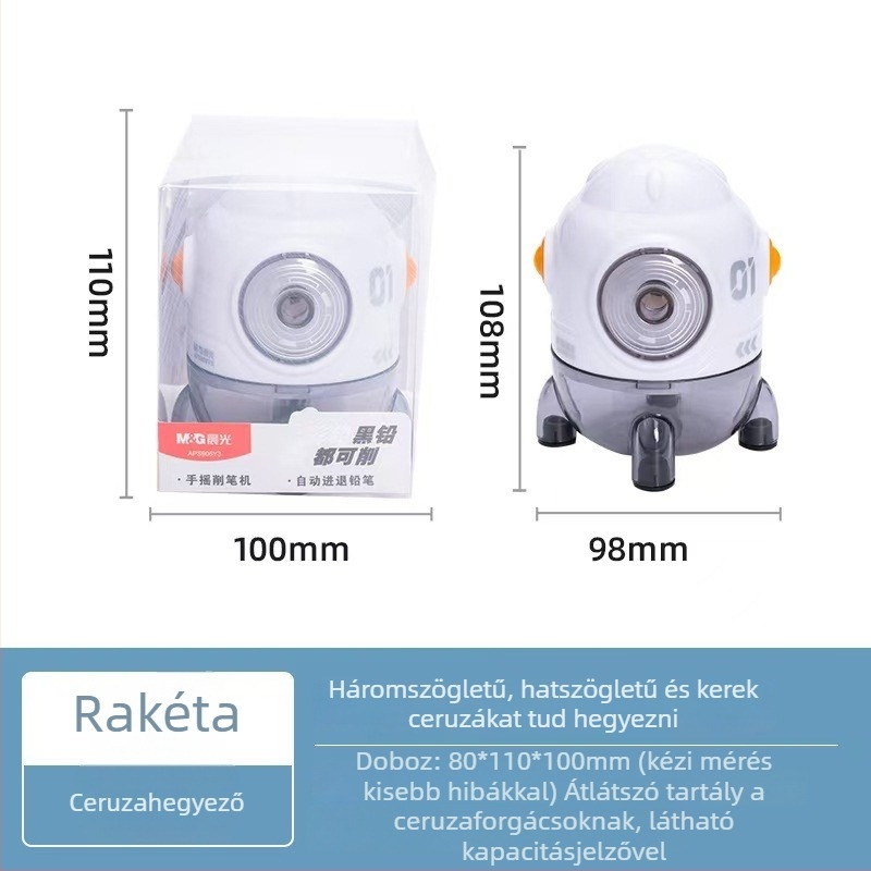 Raketa alakú kézi ceruzahegyező, rajzfilm dizájn, vázlatokhoz