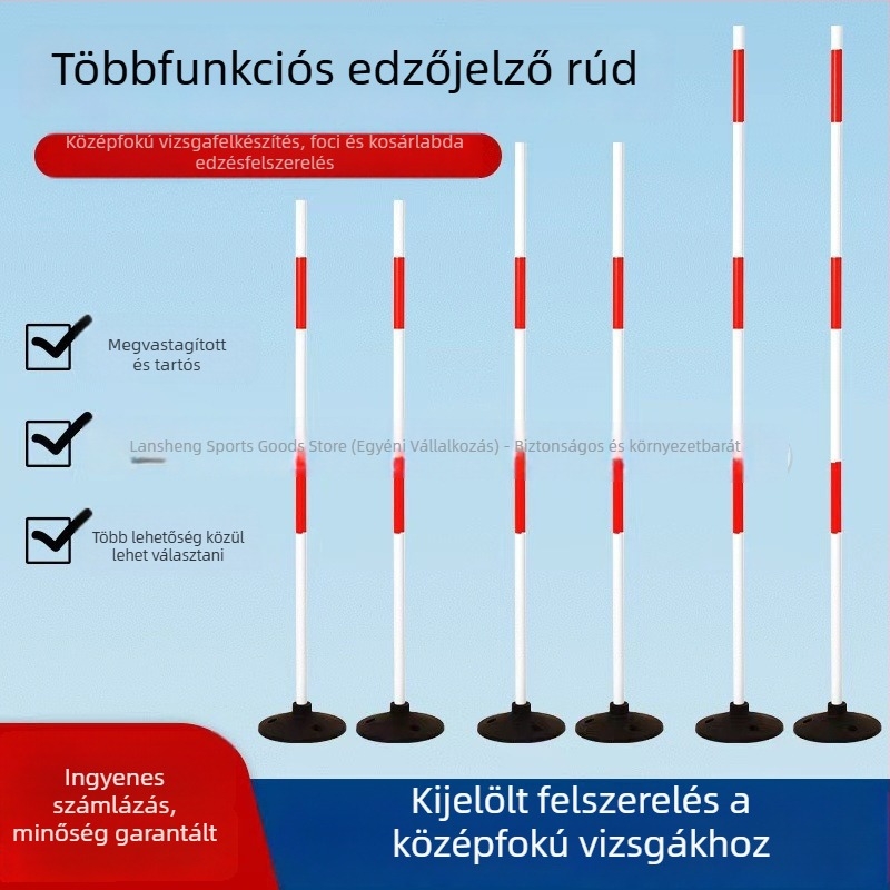 Kosárlabda- és futball-edzőoszlopok gumírozott alapzattal, piros-fehér jelzőoszlopok