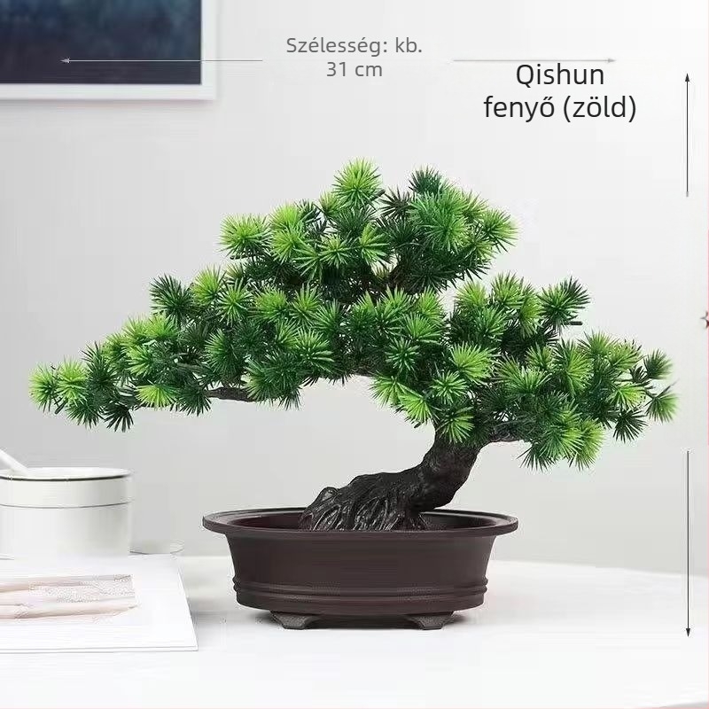 Műanyag bonsai fenyő beltéri dekorációhoz, mesterséges zöld növény a borospulthoz és a kávéasztalhoz