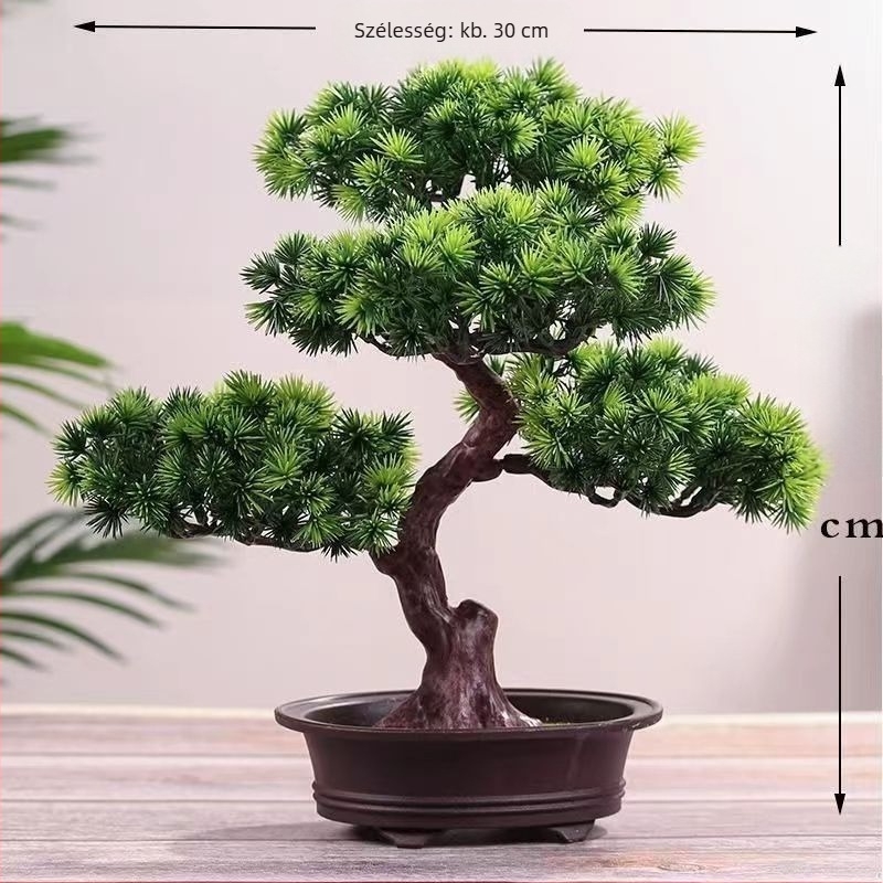 Műanyag bonsai fenyő beltéri dekorációhoz, mesterséges zöld növény a borospulthoz és a kávéasztalhoz