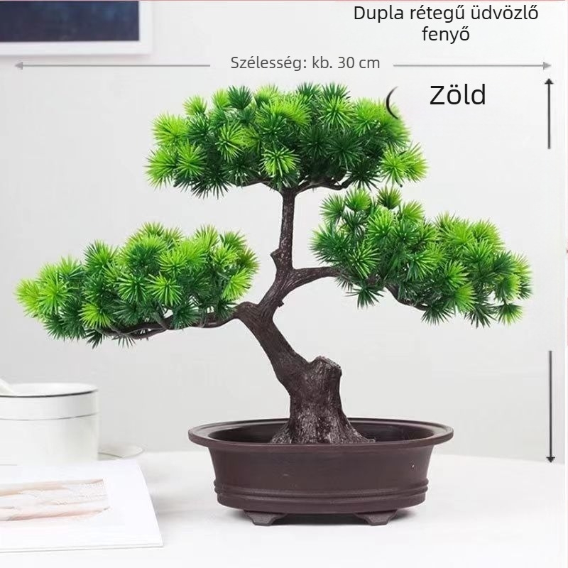 Műanyag bonsai fenyő beltéri dekorációhoz, mesterséges zöld növény a borospulthoz és a kávéasztalhoz