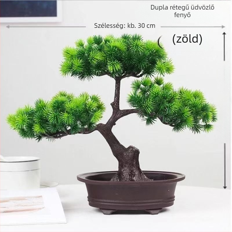 Műanyag bonsai fenyő beltéri dekorációhoz, mesterséges zöld növény a borospulthoz és a kávéasztalhoz