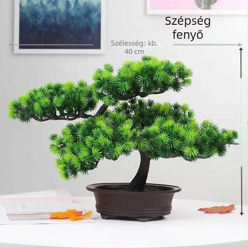 Műanyag bonsai fenyő beltéri dekorációhoz, mesterséges zöld növény a borospulthoz és a kávéasztalhoz