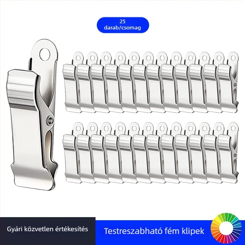 Fém huzalklipsz, DIY fotó- és üzenettartó kiegészítő, ezüst színű hosszú farkú vas klipsz